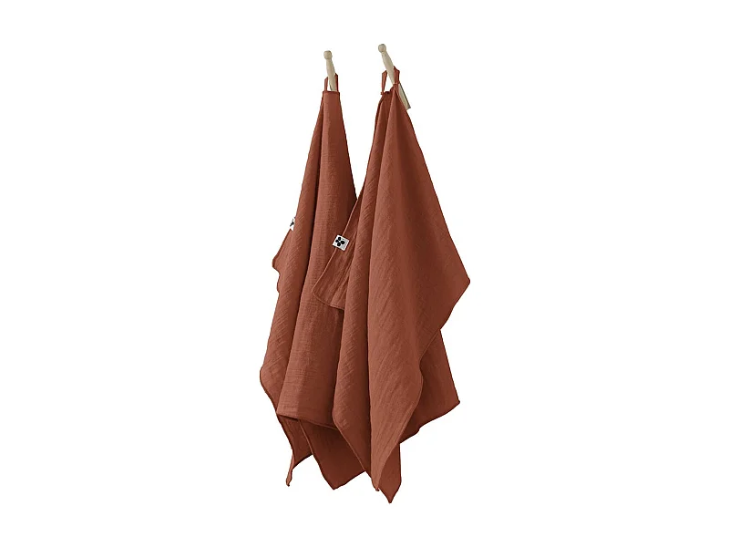 OUREA - Lot de 2 Essuie-mains 50x70cm Gaze de Coton Terracotta