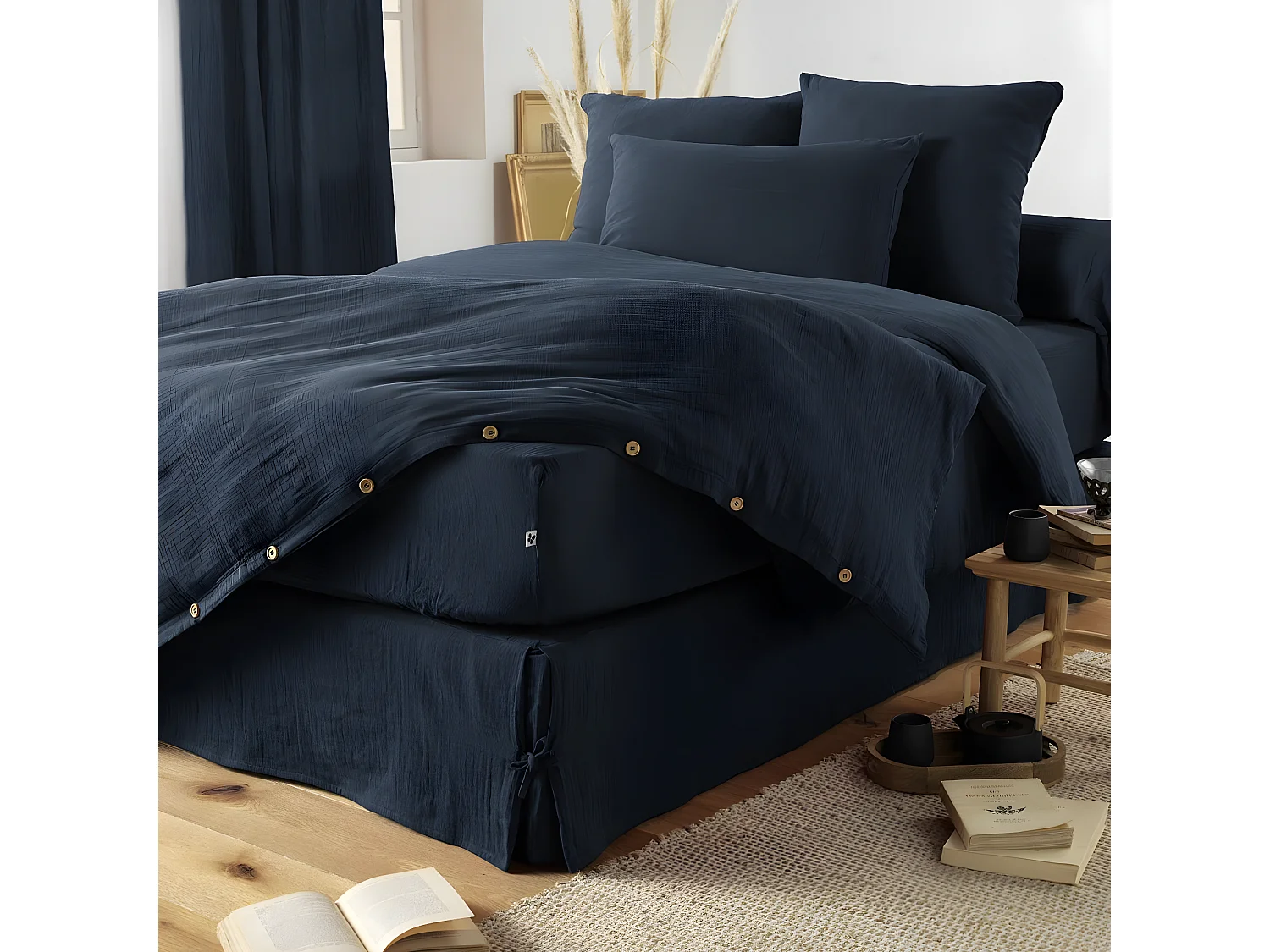 OUREA - Housse de Couette 260x240cm Gaze de Coton Minuit