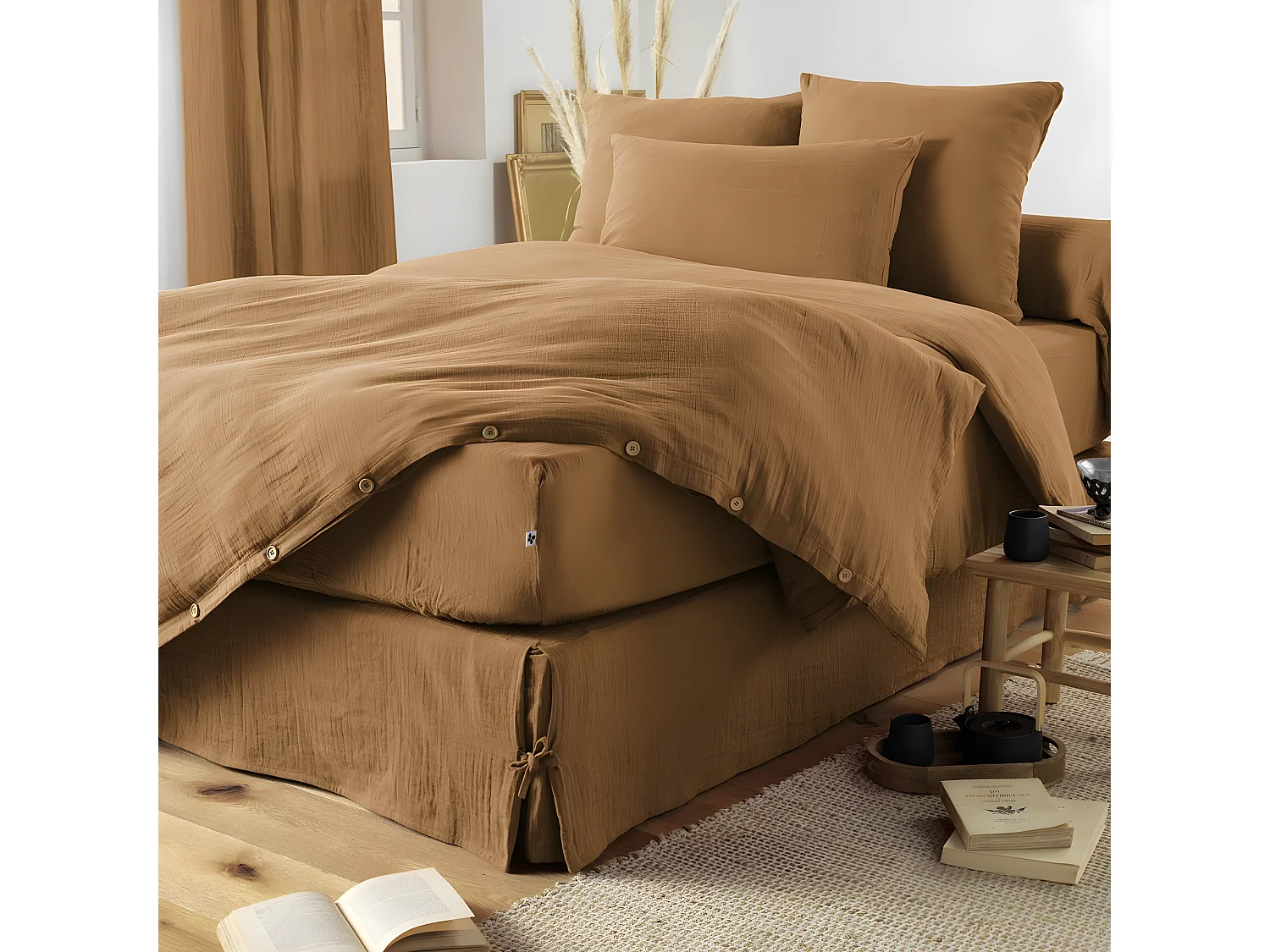 OUREA - Housse de Couette 240x220cm Gaze de Coton Camel