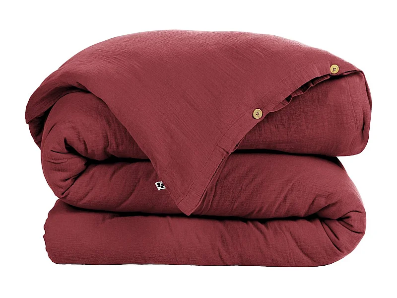 OUREA - Housse de Couette 240x220cm Gaze de Coton Lie de Vin