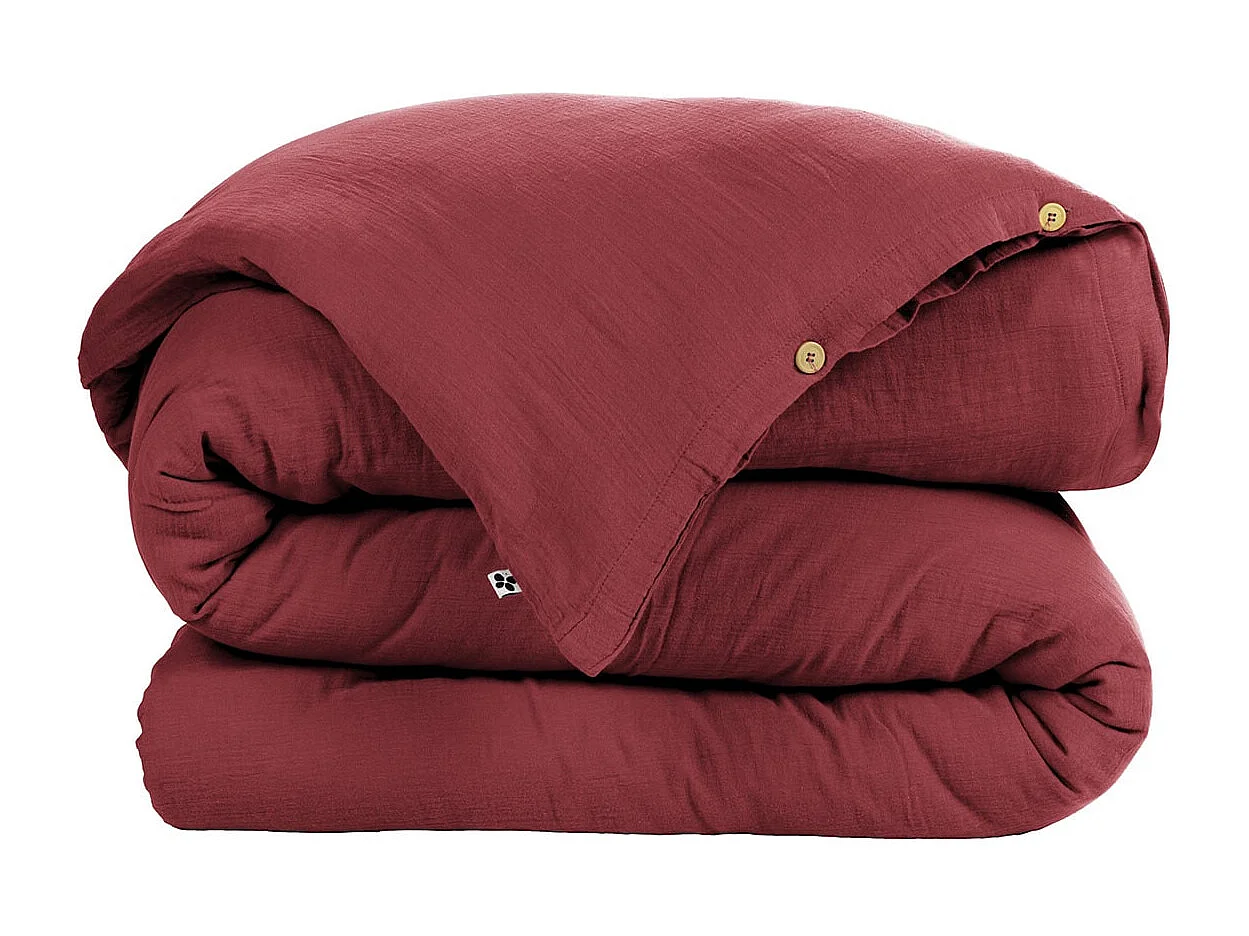 OUREA - Housse de Couette 240x220cm Gaze de Coton Lie de Vin