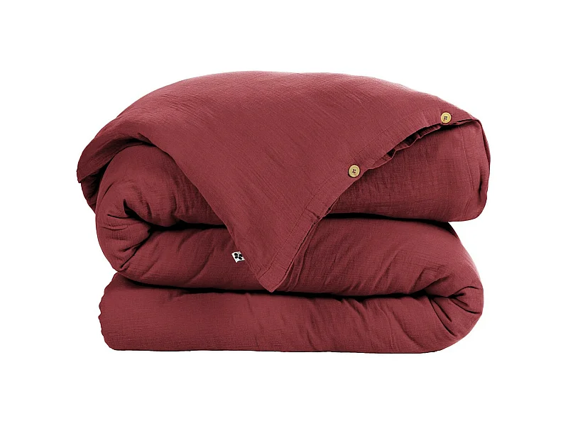 OUREA - Housse de Couette 260x240cm Gaze de Coton Lie de Vin