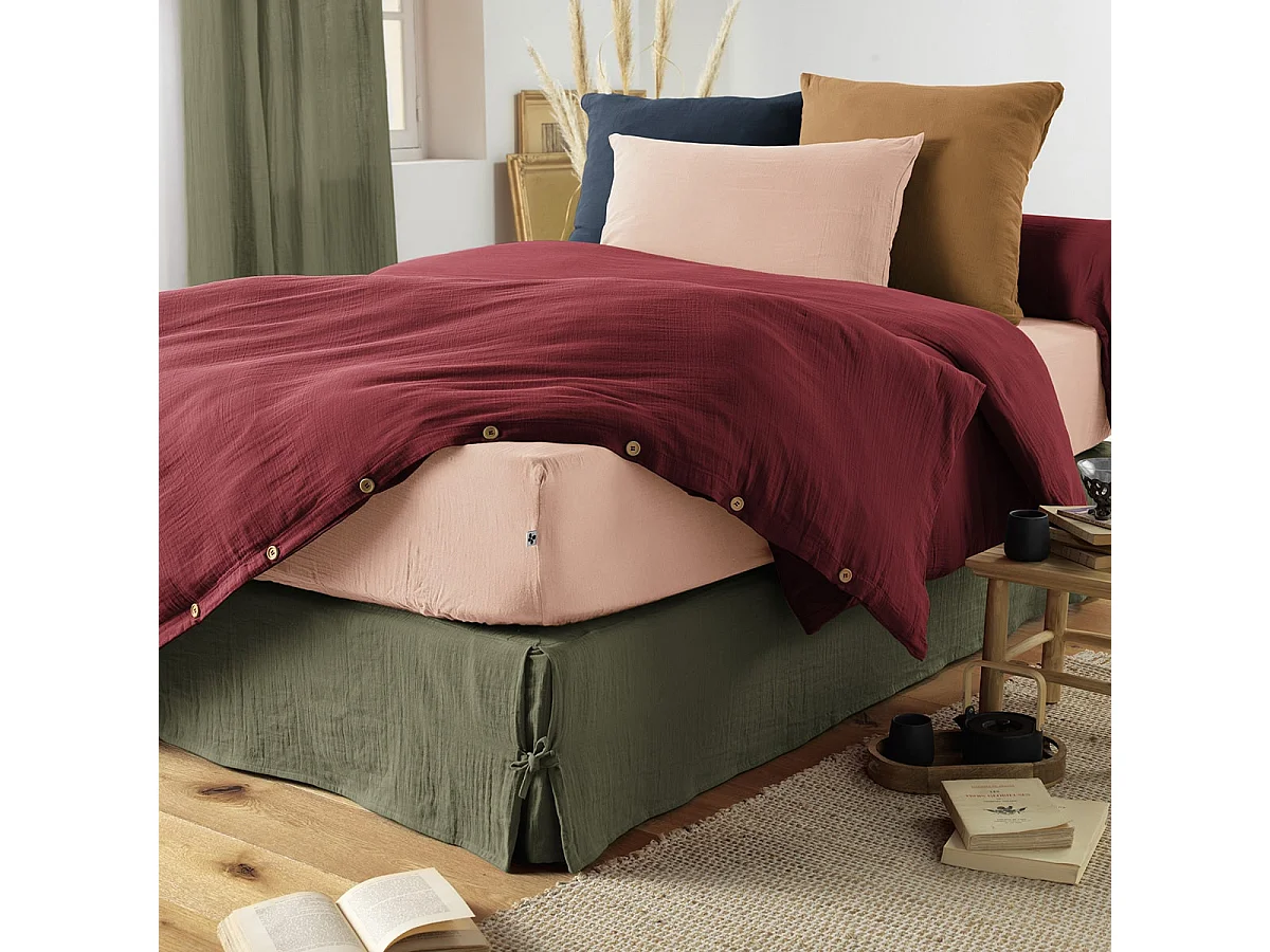 OUREA - Housse de Couette 260x240cm Gaze de Coton Lie de Vin