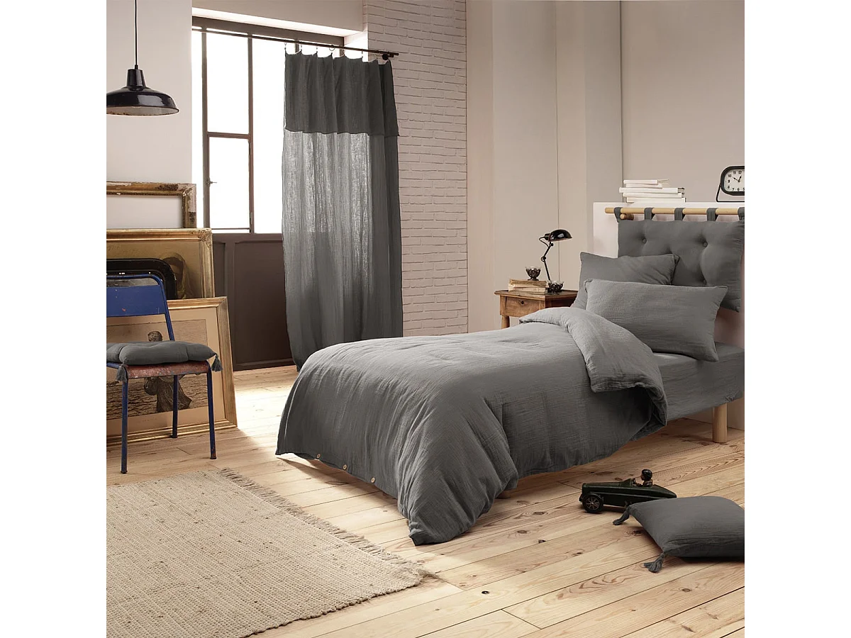 OUREA - Housse de Couette 140x200cm Gaze de Coton Granit