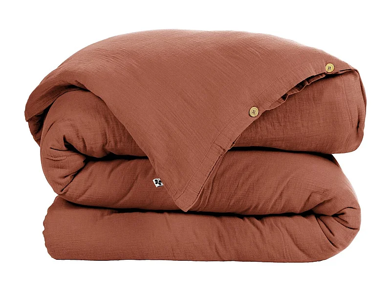 OUREA - Housse de Couette 260x240cm Gaze de Coton Terracotta