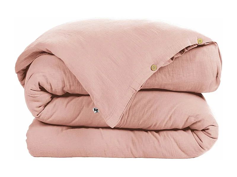 OUREA - Housse de Couette 240x220cm Gaze de Coton Rose Pêche