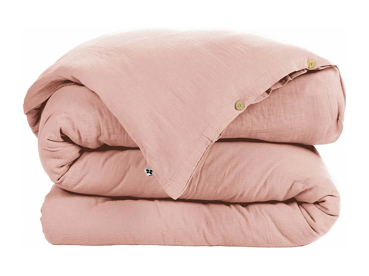 OUREA - Housse de Couette 240x220cm Gaze de Coton Rose Pêche