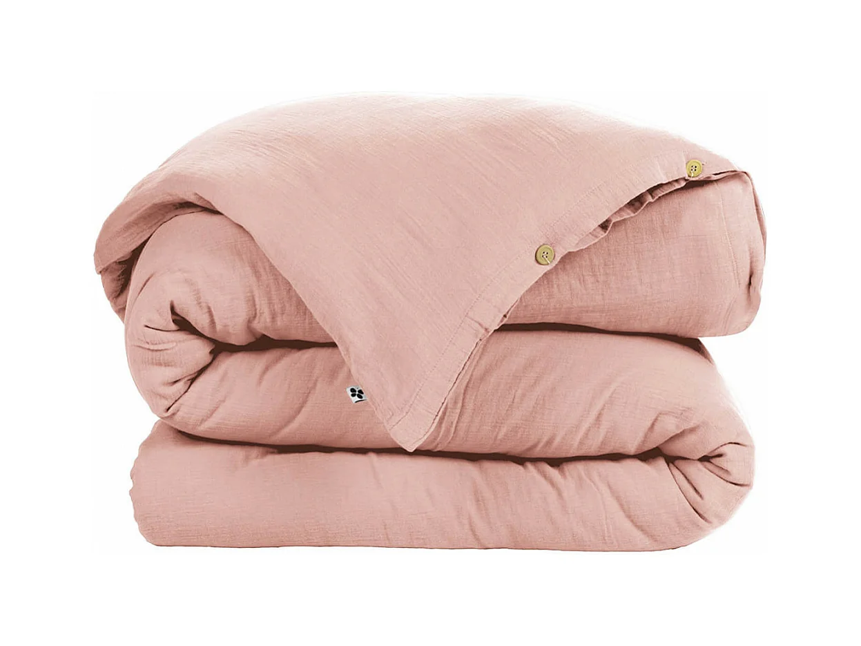 OUREA - Housse de Couette 200x200cm Gaze de Coton Rose Pêche