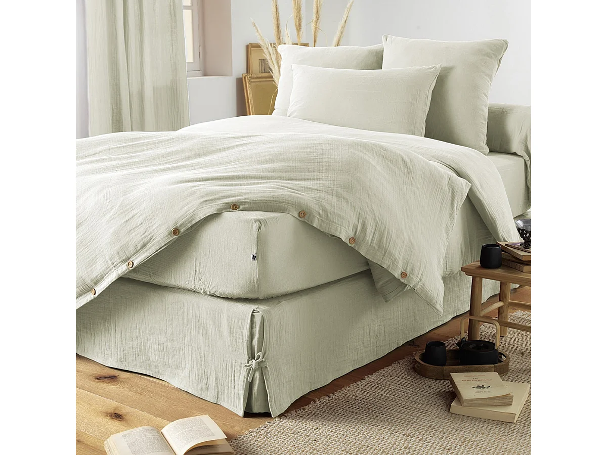 OUREA - Housse de Couette 260x240cm Gaze de Coton Vert d'Eau