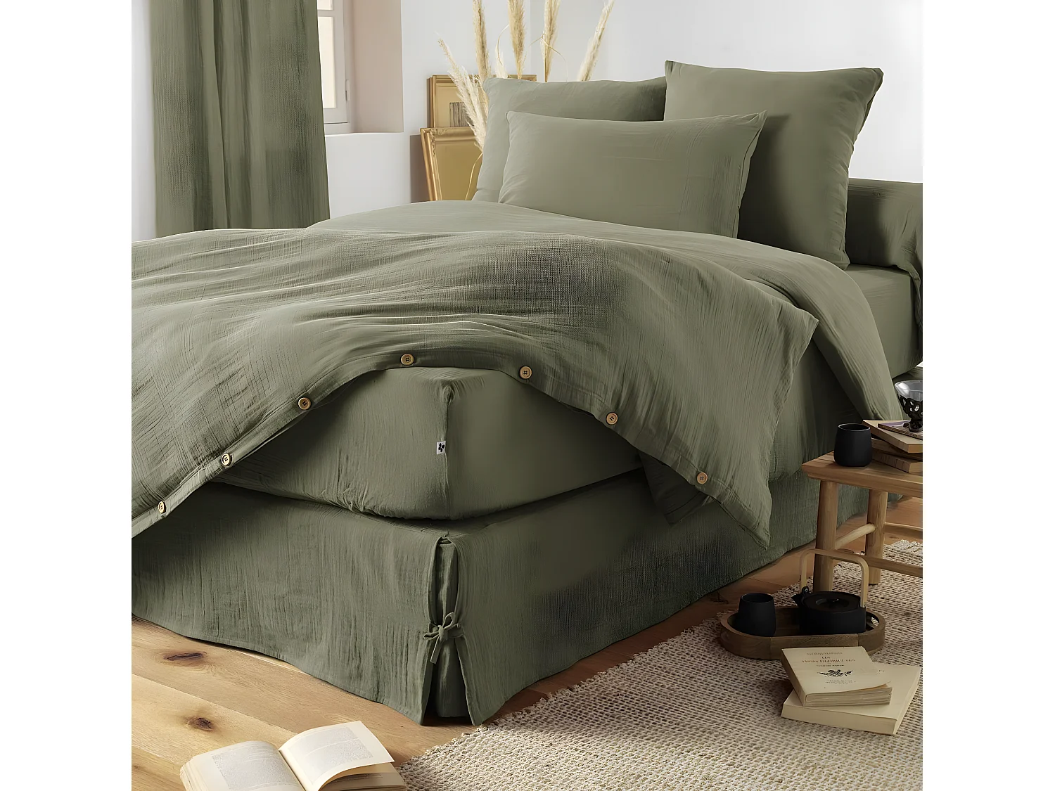 OUREA - Housse de Couette 260x240cm Gaze de Coton Romarin