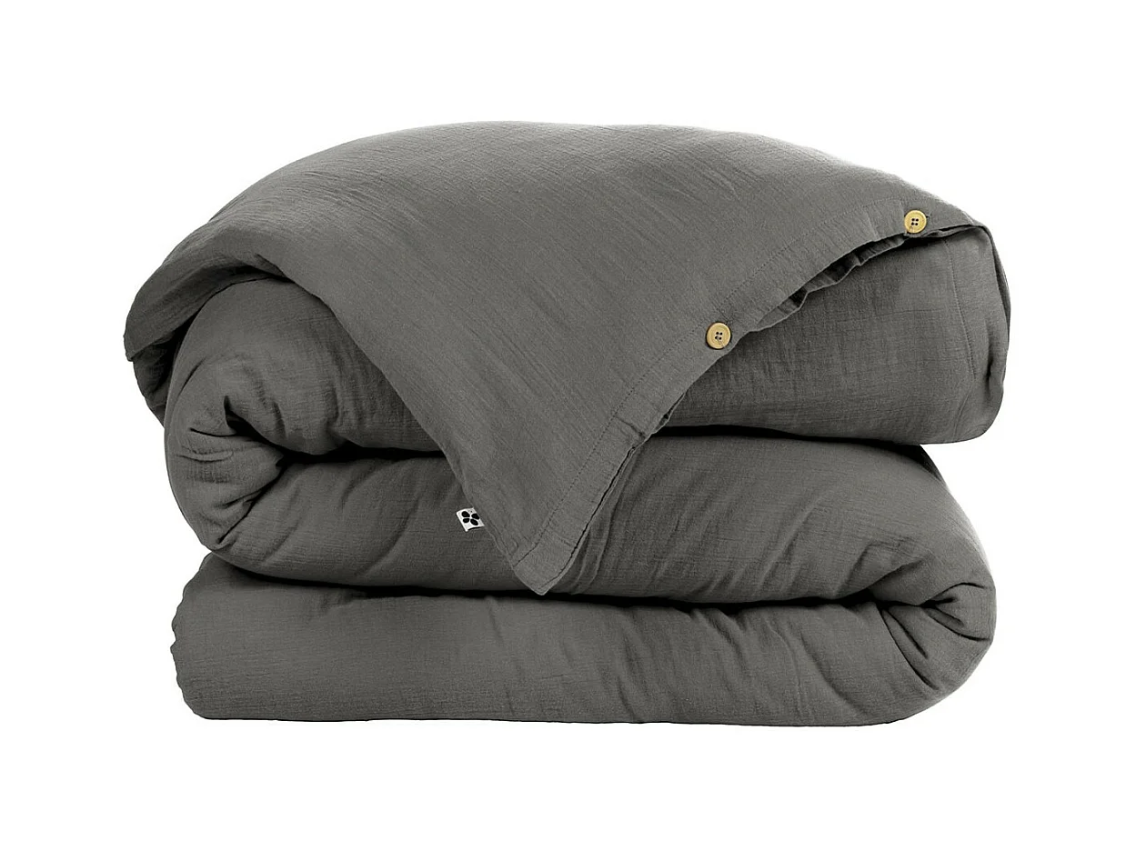 OUREA - Housse de Couette 240x220cm Gaze de Coton Granit