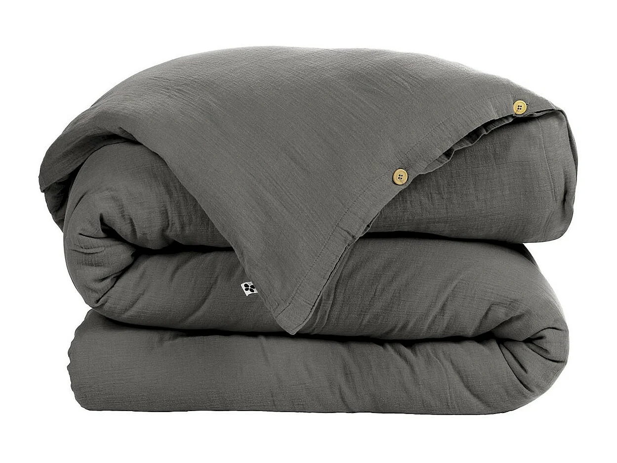 OUREA - Housse de Couette 240x220cm Gaze de Coton Granit