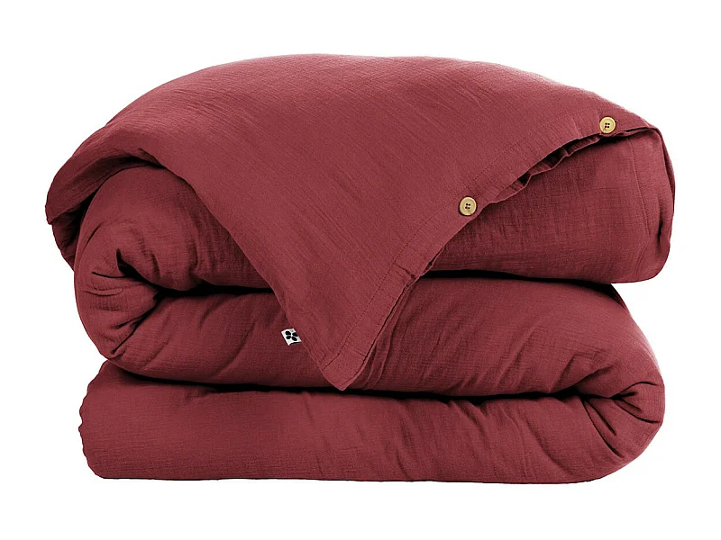 OUREA - Housse de Couette 200x200cm Gaze de Coton Lie de Vin