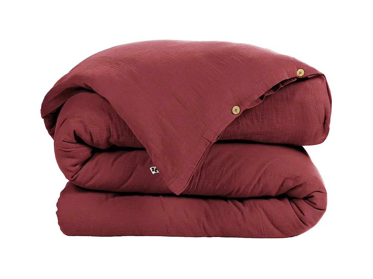 OUREA - Housse de Couette 200x200cm Gaze de Coton Lie de Vin