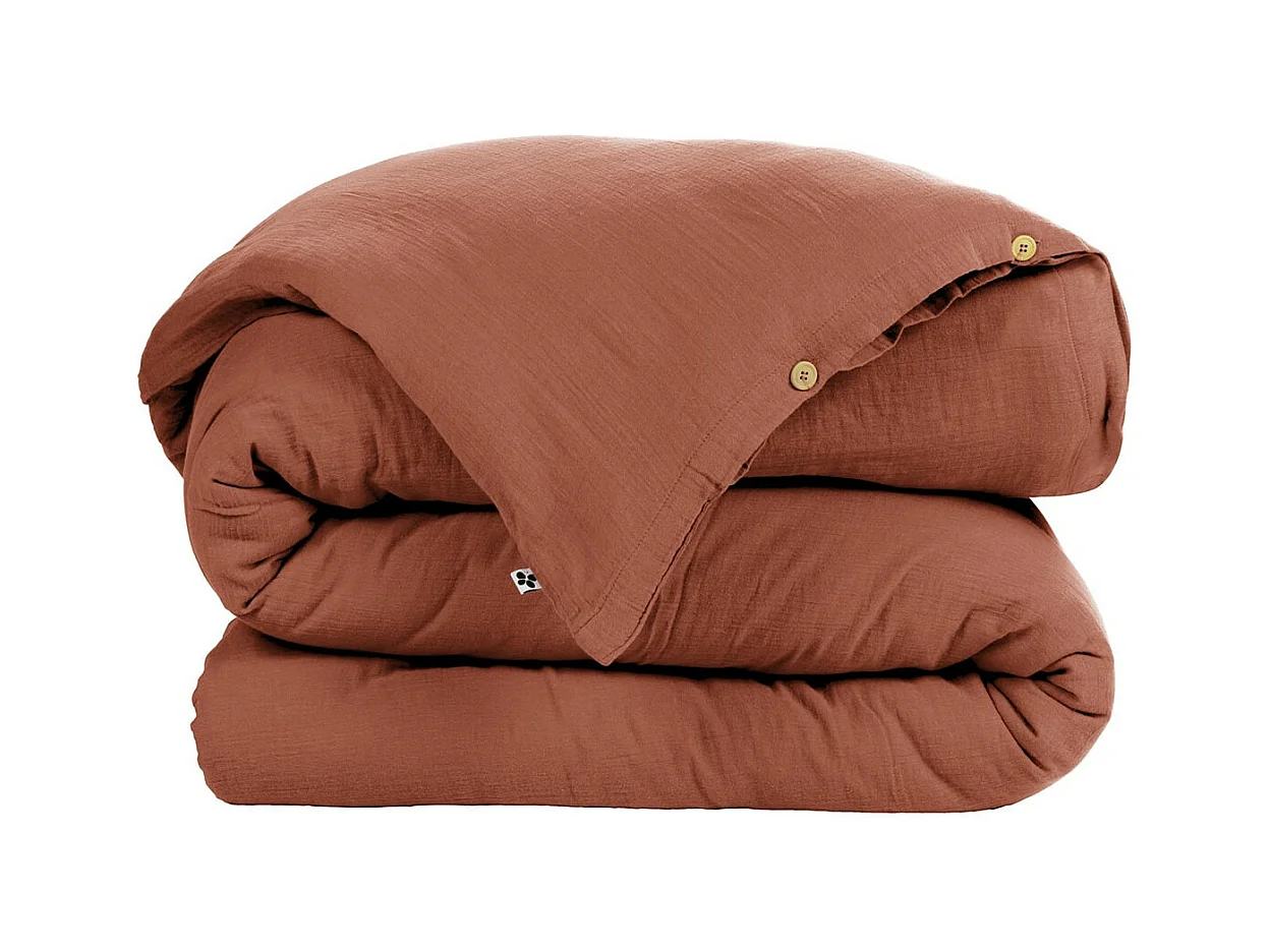 OUREA - Housse de Couette 240x220cm Gaze de Coton Terracotta