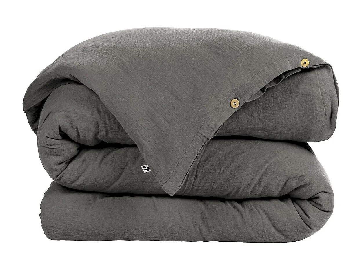 OUREA - Housse de Couette 260x240cm Gaze de Coton Granit