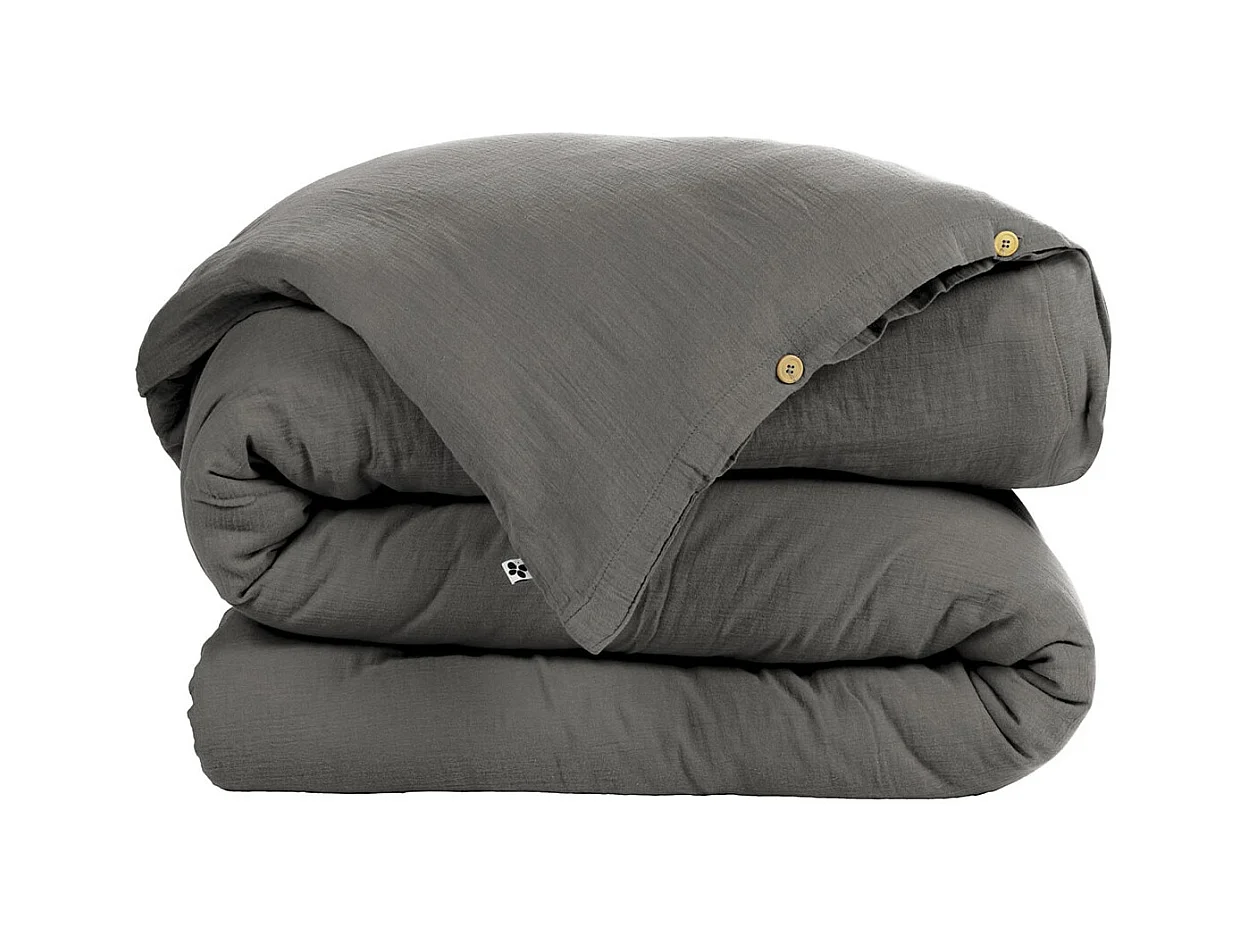 OUREA - Housse de Couette 260x240cm Gaze de Coton Granit
