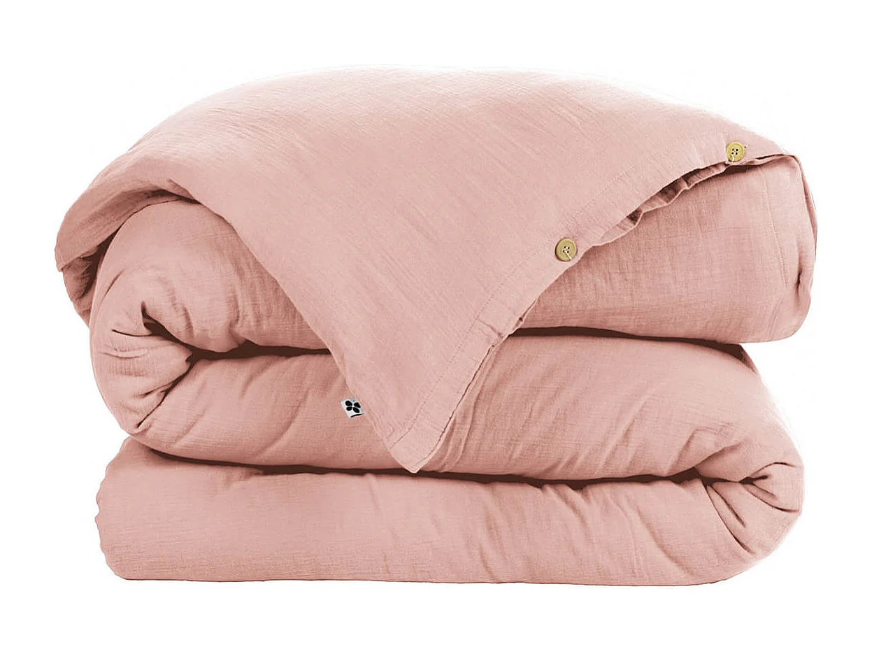 OUREA - Housse de Couette 260x240cm Gaze de Coton Rose Pêche