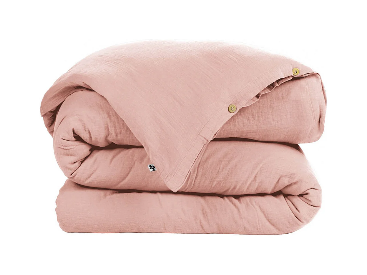 OUREA - Housse de Couette 260x240cm Gaze de Coton Rose Pêche