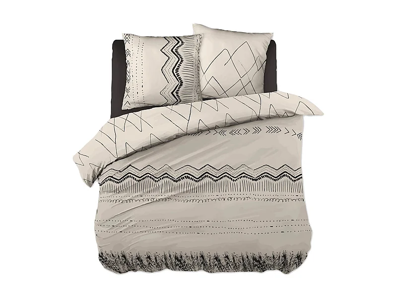 BELEM - Parure de Lit Coton Motifs Ethniques Housse de Couette 240x220cm + 2 Taies d'Oreiller