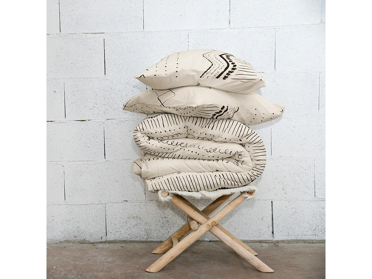 BELEM - Parure de Lit Coton Motifs Ethniques Housse de Couette 240x220cm + 2 Taies d'Oreiller