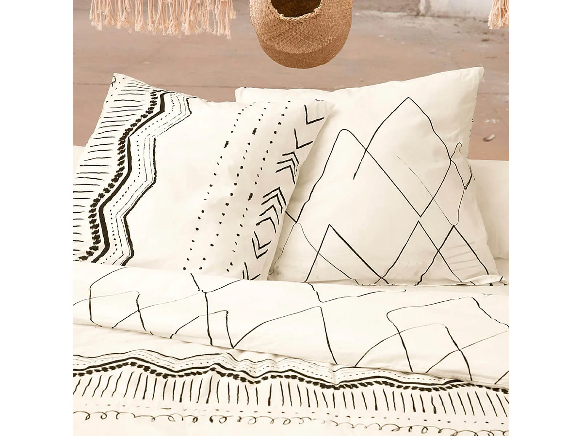 BELEM - Parure de Lit Coton Motifs Ethniques Housse de Couette 240x220cm + 2 Taies d'Oreiller