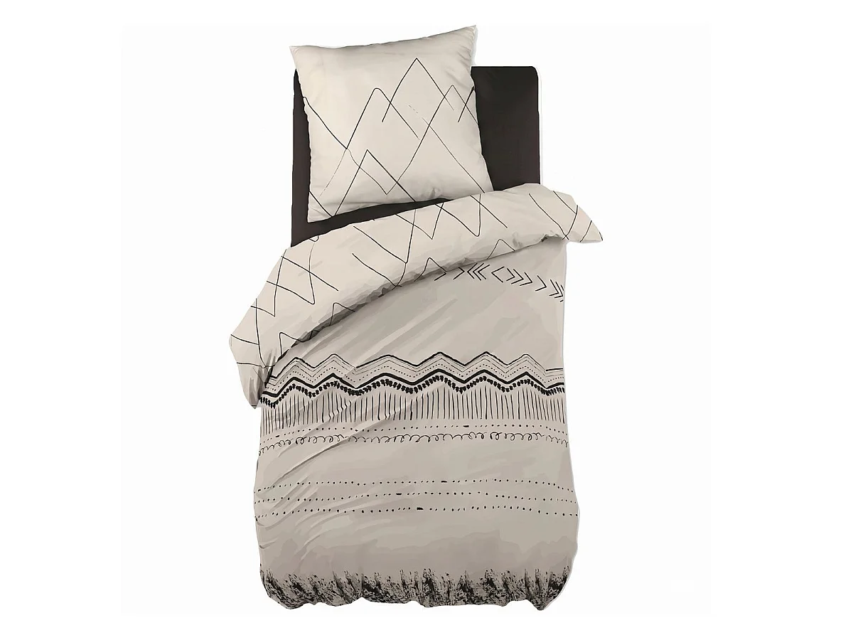 BELEM - Parure de Lit Coton Motifs Ethniques Housse de Couette 140x200cm + Taie d'Oreiller