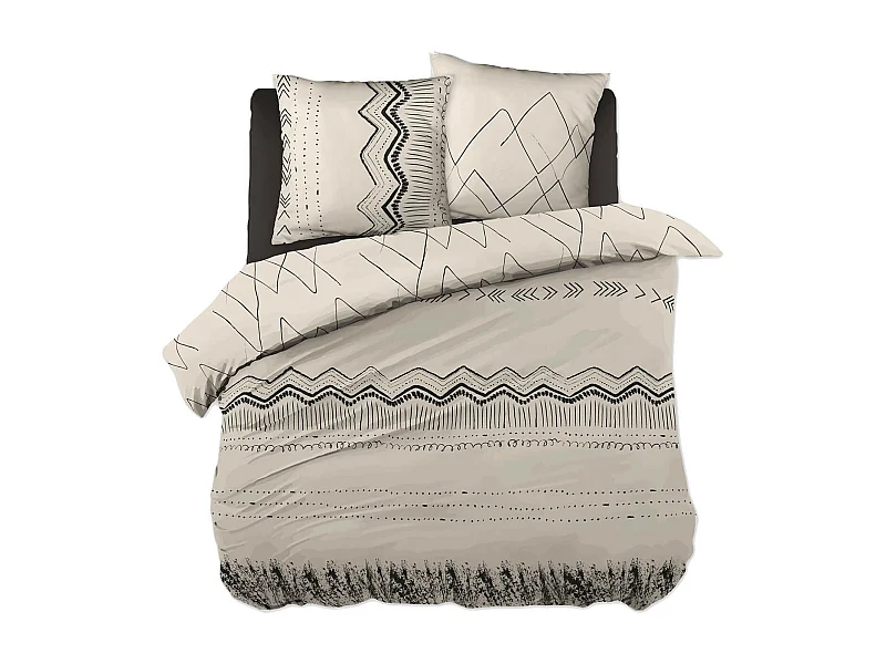 BELEM - Parure de Lit Coton Motifs Ethniques Housse de Couette 260x240cm + 2 Taies d'Oreiller