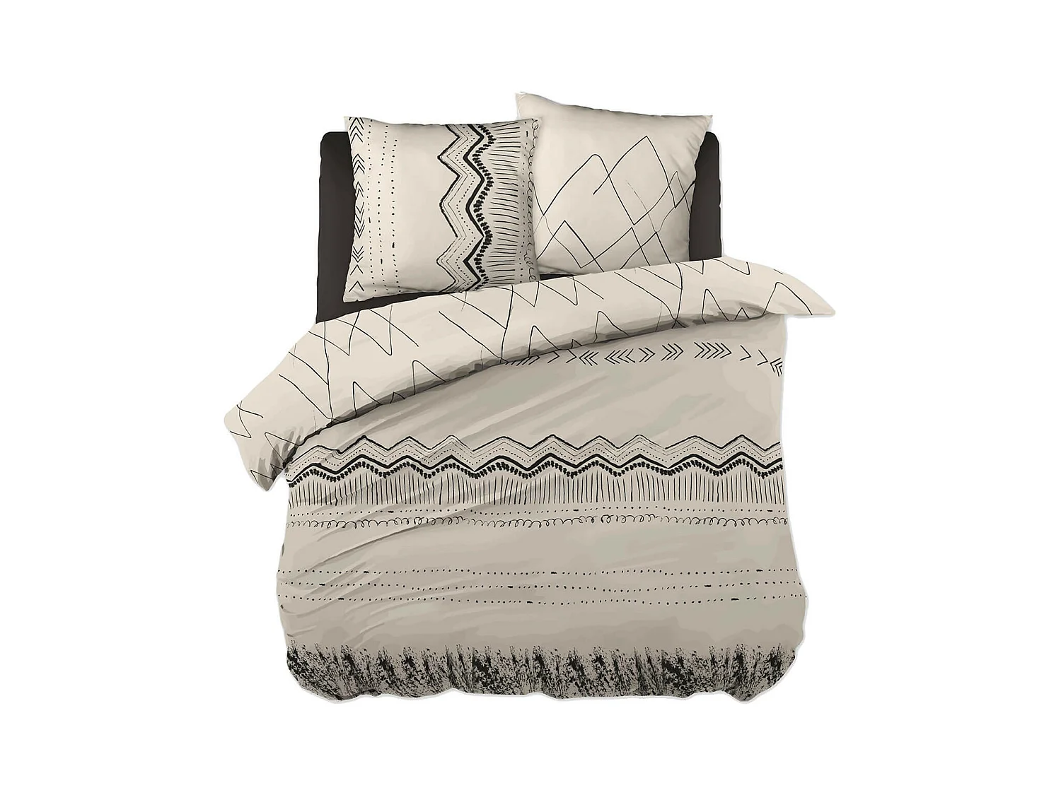 BELEM - Parure de Lit Coton Motifs Ethniques Housse de Couette 260x240cm + 2 Taies d'Oreiller