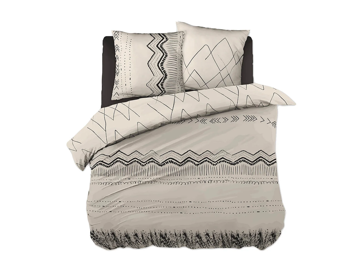 BELEM - Parure de Lit Coton Motifs Ethniques Housse de Couette 200x200cm + 2 Taies d'Oreiller