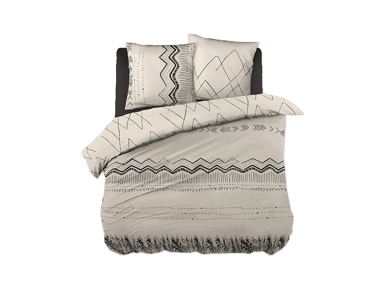 BELEM - Parure de Lit Coton Motifs Ethniques Housse de Couette 200x200cm + 2 Taies d'Oreiller