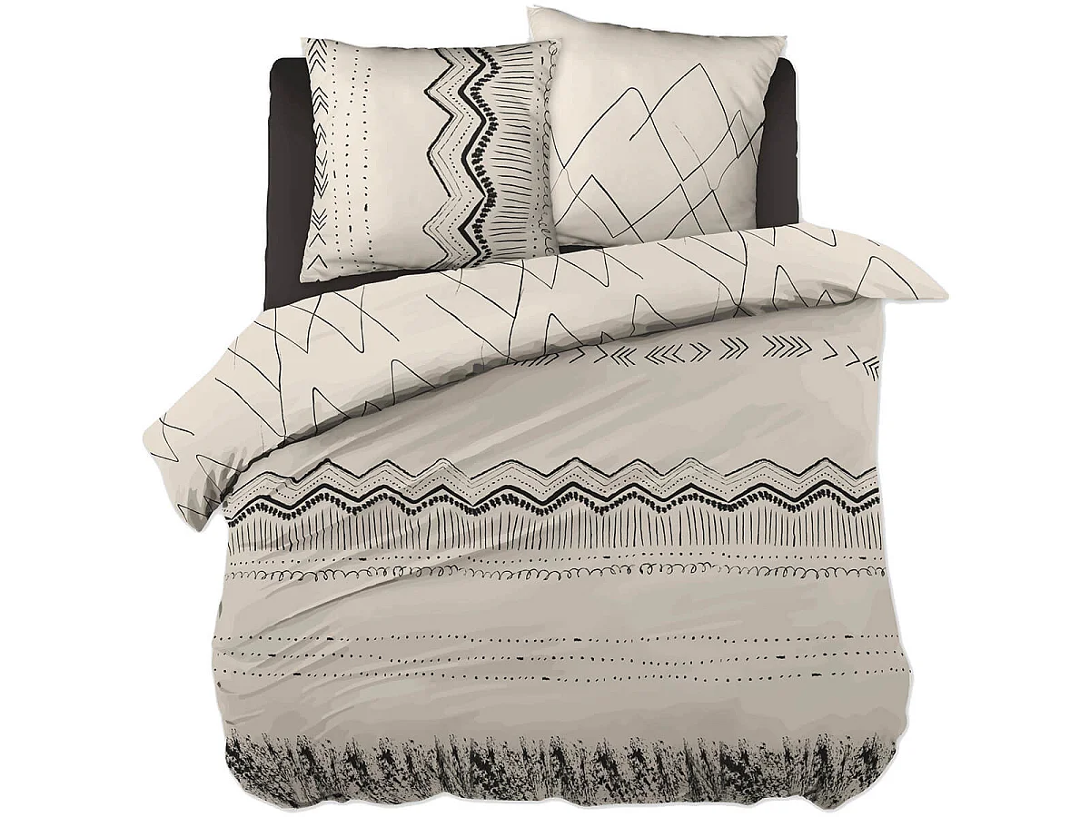 BELEM - Parure de Lit Coton Motifs Ethniques Housse de Couette 200x200cm + 2 Taies d'Oreiller