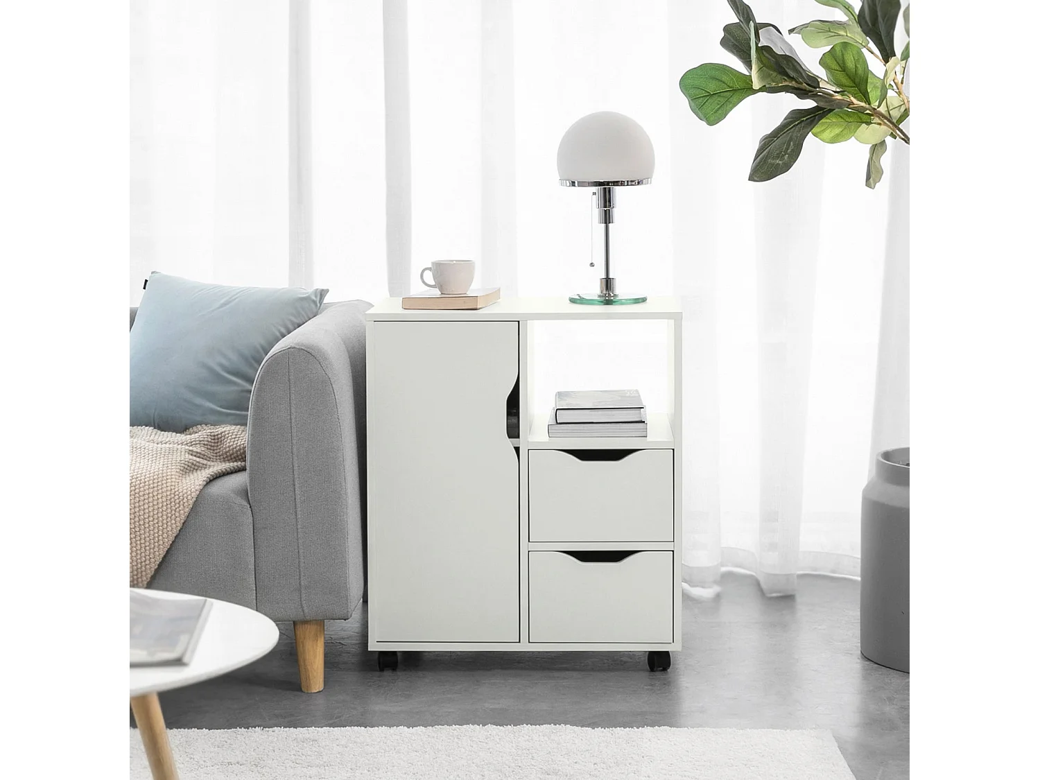 Support Imprimante Roulant Organiseur Bureau Mobile Caisson Avec Tiroirs Et Porte, Fbt105-w