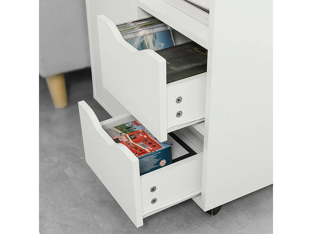 Support Imprimante Roulant Organiseur Bureau Mobile Caisson Avec Tiroirs Et Porte, Fbt105-w