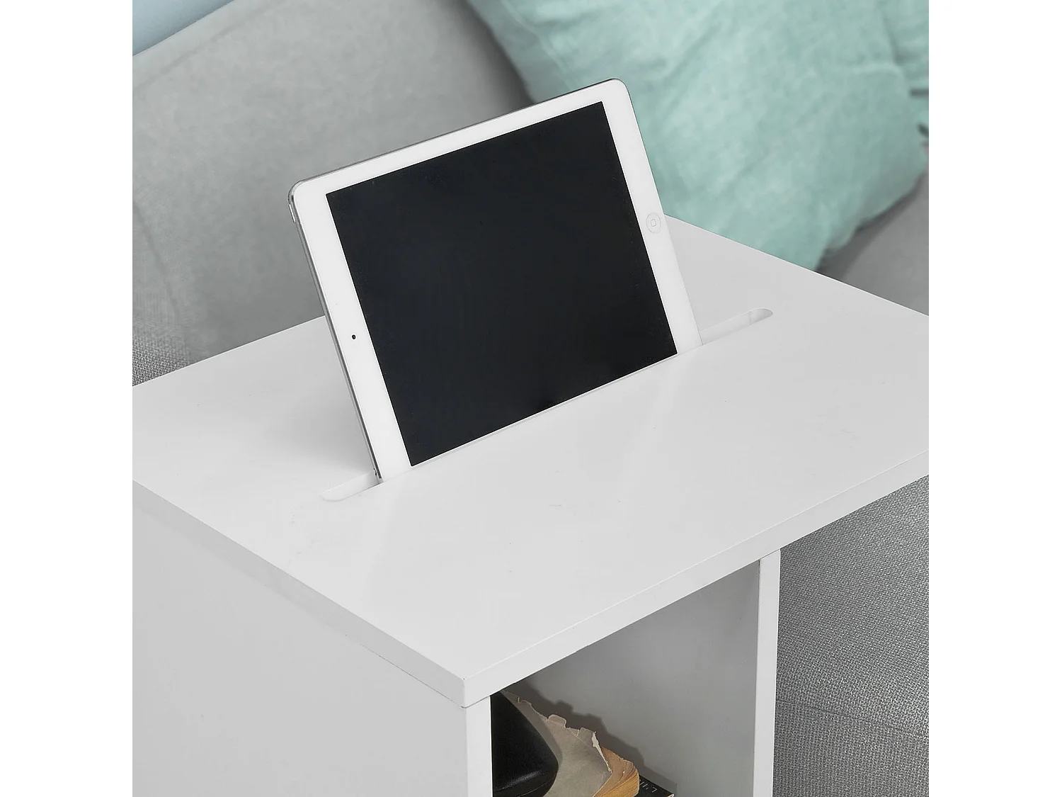 Bout De Canapé Table D’appoint Moderne Roulante Avec 2 Étagères De Rangement, Fbt48-w