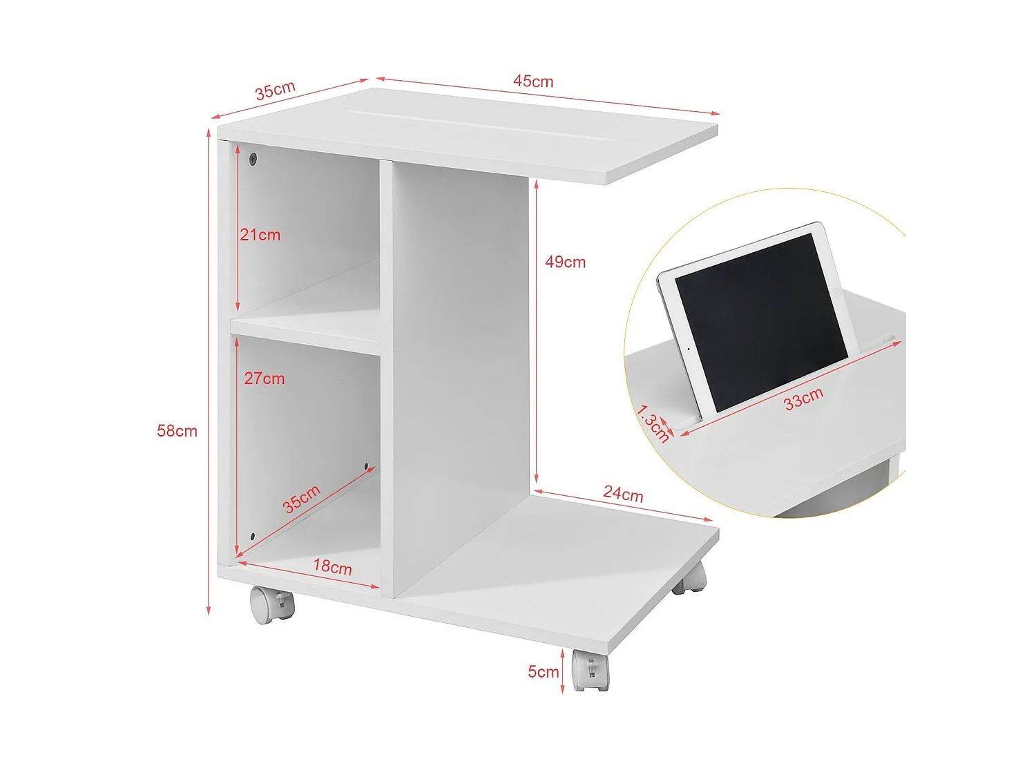 SoBuy FBT48-W Bijzettafel met gleuf | voor iPad | Salontafel | C vorm | wit
