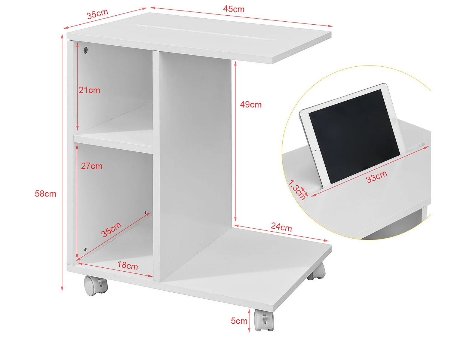 SoBuy FBT48-W Bijzettafel met gleuf | voor iPad | Salontafel | C vorm | wit