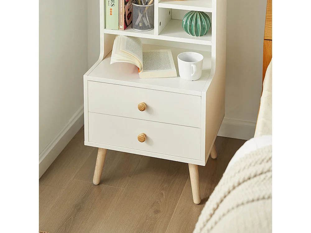 SoBuy FBT100-W Nachtkastje Nachtkastje Bijzettafeltje met Opbergplanken en 2 Laden - Wit