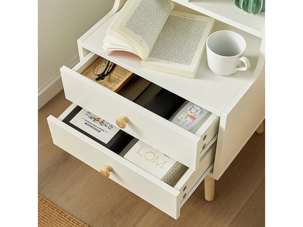 SoBuy FBT100-W Nachtkastje Nachtkastje Bijzettafeltje met Opbergplanken en 2 Laden - Wit