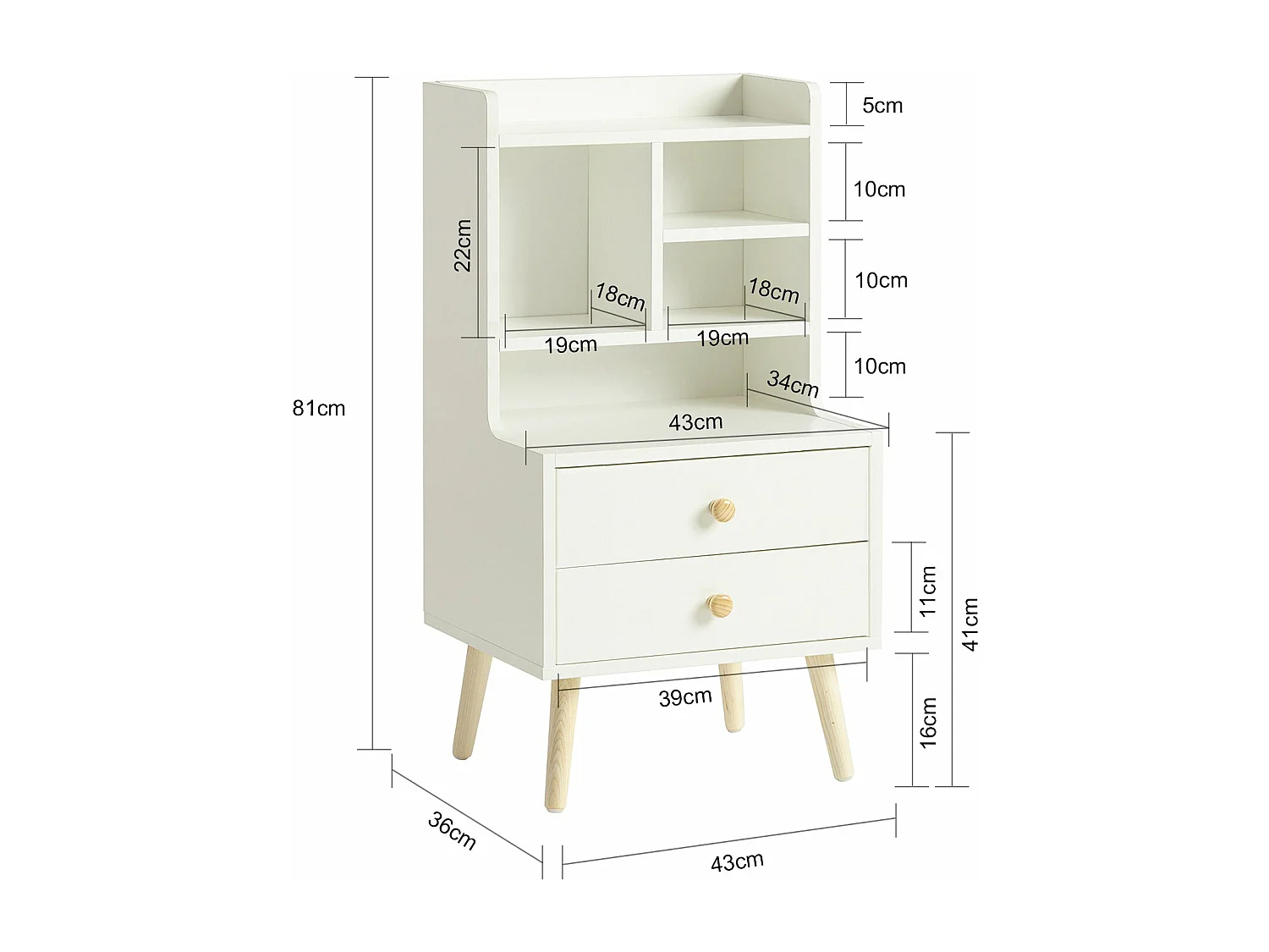 Stolik nocny z półkami i 2 szufladami FBT100-W