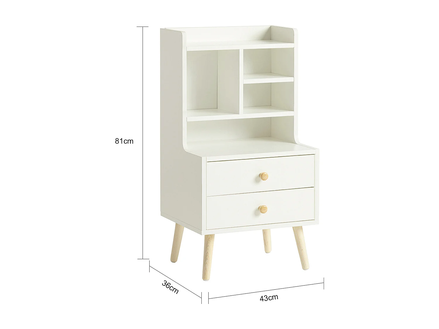 Stolik nocny z półkami i 2 szufladami FBT100-W