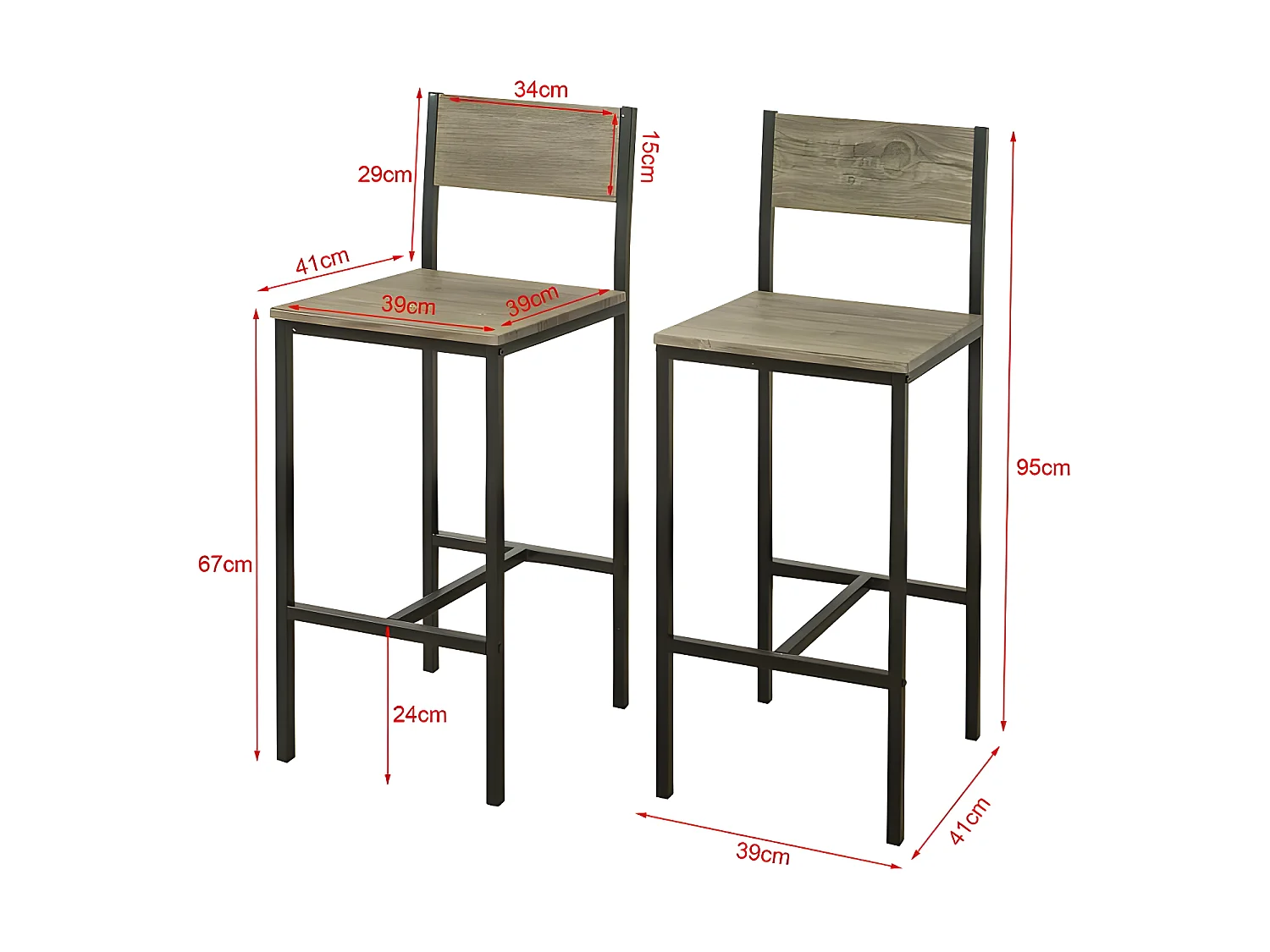 Lot de 2 Chaises Tabourets de Bar Cuisine Chaises de Bar, avec Repose-Pieds  FST53x2 SoBuy