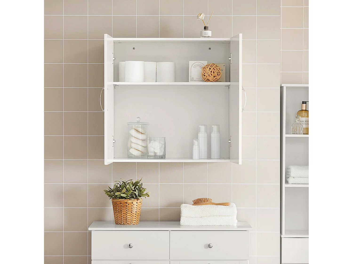 Mueble de Pared de Pared,Armario Suspendido con 2 Puertas,Blanco,L60 x H 60 cm,FRG231-W SoBuy ES