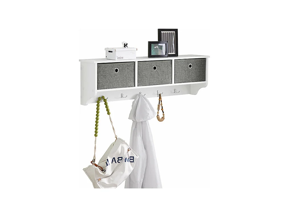 SoBuy Porte Manteau Mural, Meuble Entrée, Porte-Vêtements Penderie avec 5 Crochets et 3, 100x20x30 cm Blanc, FRG282-W
