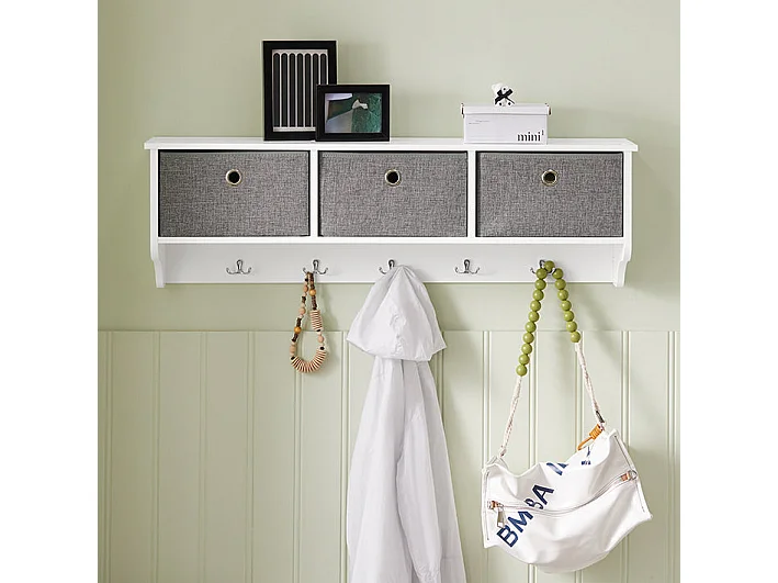 SoBuy Porte Manteau Mural, Meuble Entrée, Porte-Vêtements Penderie avec 5 Crochets et 3, 100x20x30 cm Blanc, FRG282-W