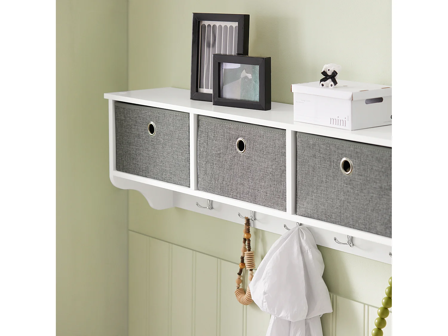 SoBuy Porte Manteau Mural, Meuble Entrée, Porte-Vêtements Penderie avec 5 Crochets et 3, 100x20x30 cm Blanc, FRG282-W