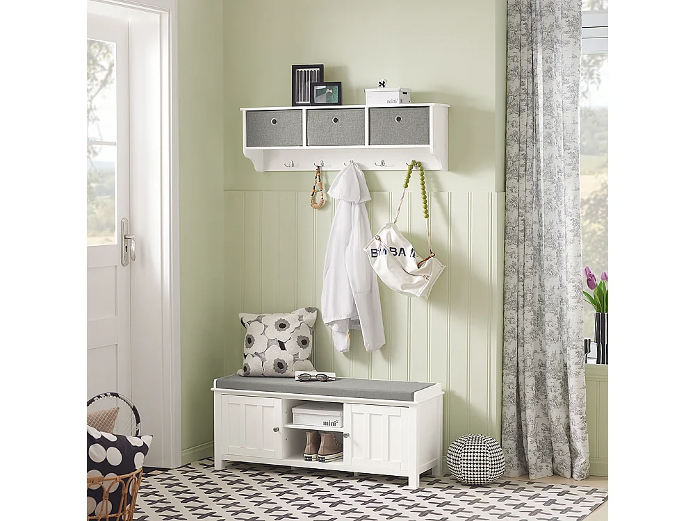 SoBuy Porte Manteau Mural, Meuble Entrée, Porte-Vêtements Penderie avec 5 Crochets et 3, 100x20x30 cm Blanc, FRG282-W