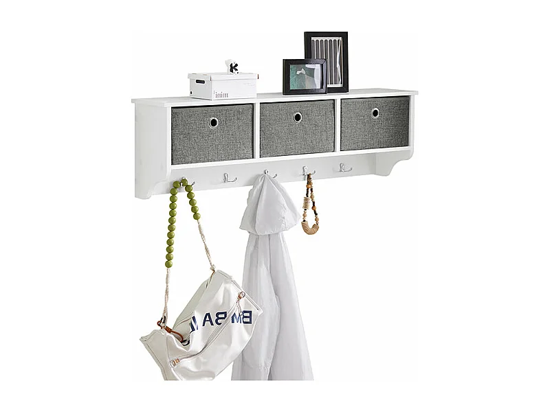 SoBuy Porte Manteau Mural, Meuble Entrée, Porte-Vêtements Penderie avec 5 Crochets et 3, 100x20x30 cm Blanc, FRG282-W