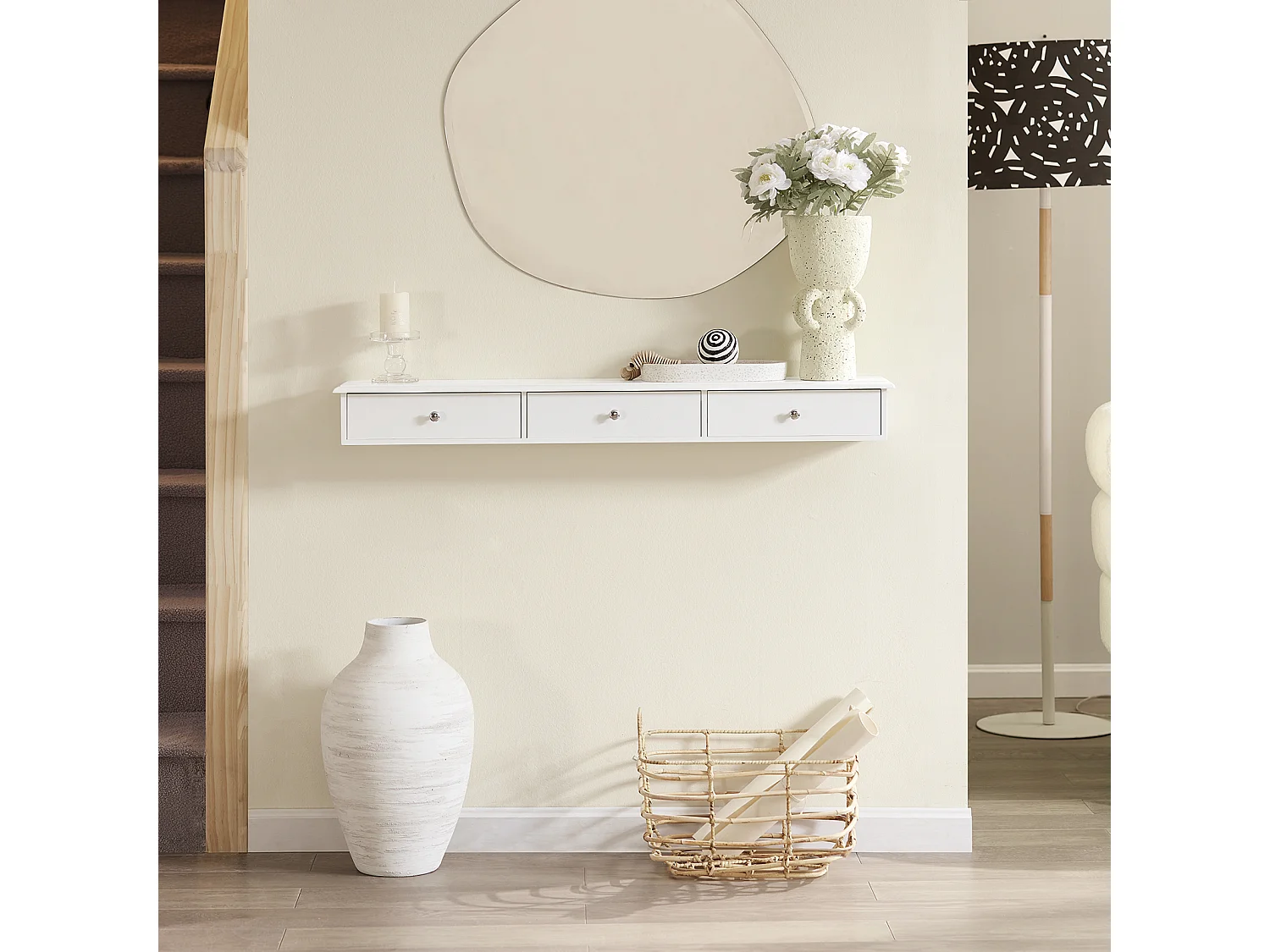 SoBuy mensola da muro moderna soprammobili da interno con cassetto Bianco 3 cassetti FRG43-L-W