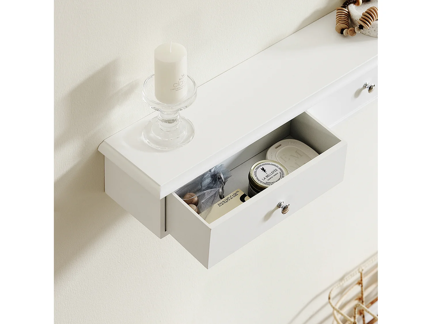 SoBuy mensola da muro moderna soprammobili da interno con cassetto Bianco 3 cassetti FRG43-L-W